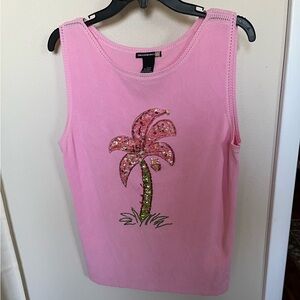Pink shell with beaded palm tree.  Size L. Fun for summer!